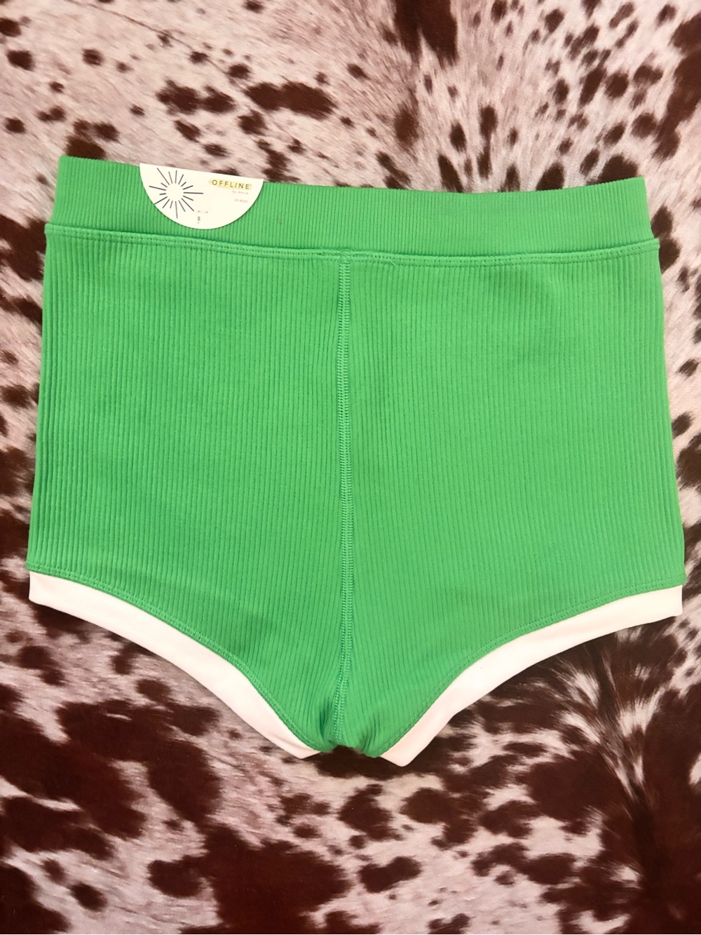 Aerie offline Green Ribbed Women's Shorts with White Trim NWT